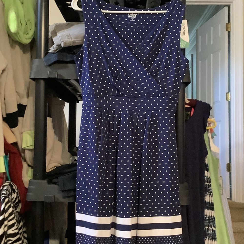 Lands' End Navy Polka Dot Midi Dress